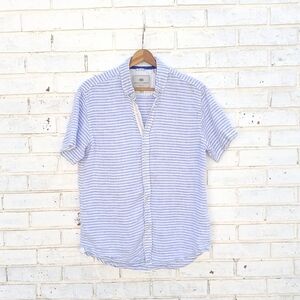 Report Collection Linen Stripe Shirt Blue